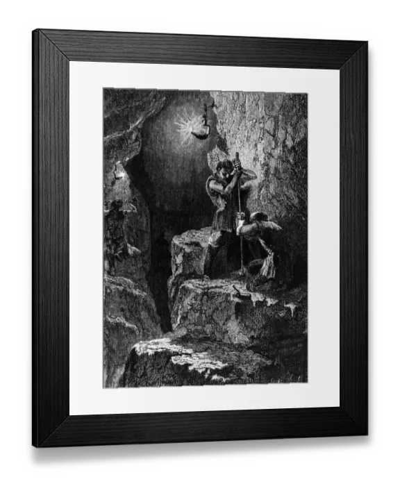 Framed Print : Mine On. circa 1790: Two miners work in a mine by the light of an oil lamp Framed Print : Mine On. circa 1790: Two miners work in a mine by the light of an oil lamp