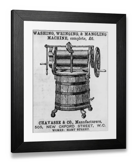 Framed Print : Mangle. 1874: An advertisement for Chevasse and Co.s washing, wringing Framed Print : Mangle. 1874: An advertisement for Chevasse and Co.s washing, wringing