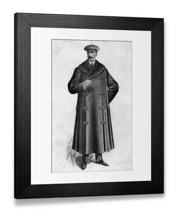 Framed Print : Car Coat. November 1905: A gentlemans car coat, with fur collar Framed Print : Car Coat. November 1905: A gentlemans car coat, with fur collar