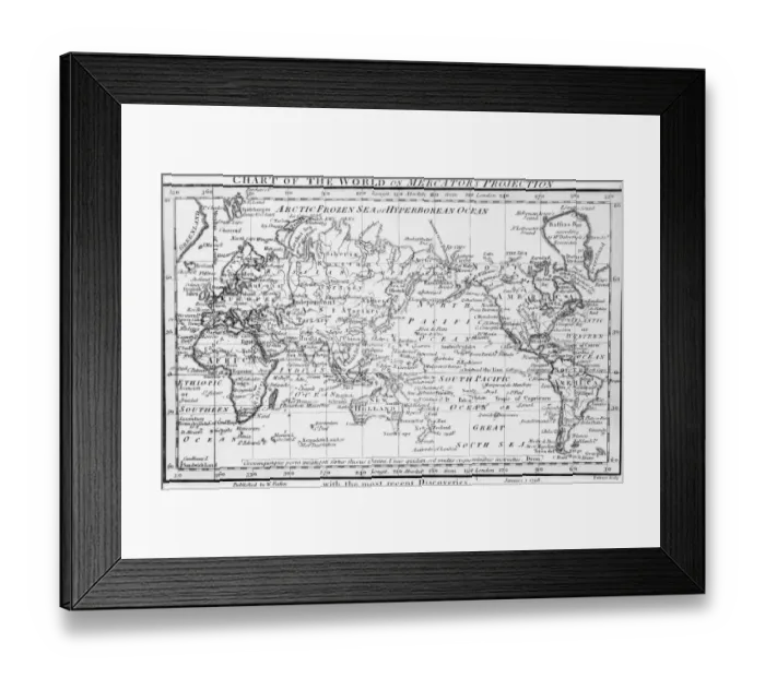 Framed Print : World Map. circa 1798: Chart of the world on Mercators Projection Framed Print : World Map. circa 1798: Chart of the world on Mercators Projection