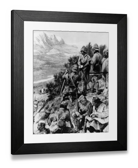 Framed Print : On Watch. June 1904: A British outpost in Tibet watches for reinforcements