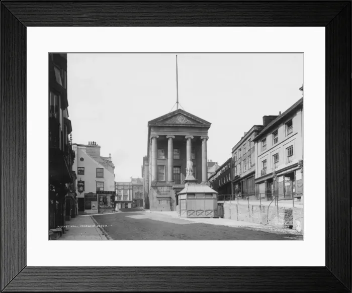 Framed Print : Penzance. Market Hall, Penzance with the statue of Sir Humphrey Davy, circa 1893