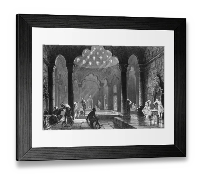 Framed Print : Hot House. circa 1800: An old engraving showing the inside of a Turkish Bath Framed Print : Hot House. circa 1800: An old engraving showing the inside of a Turkish Bath