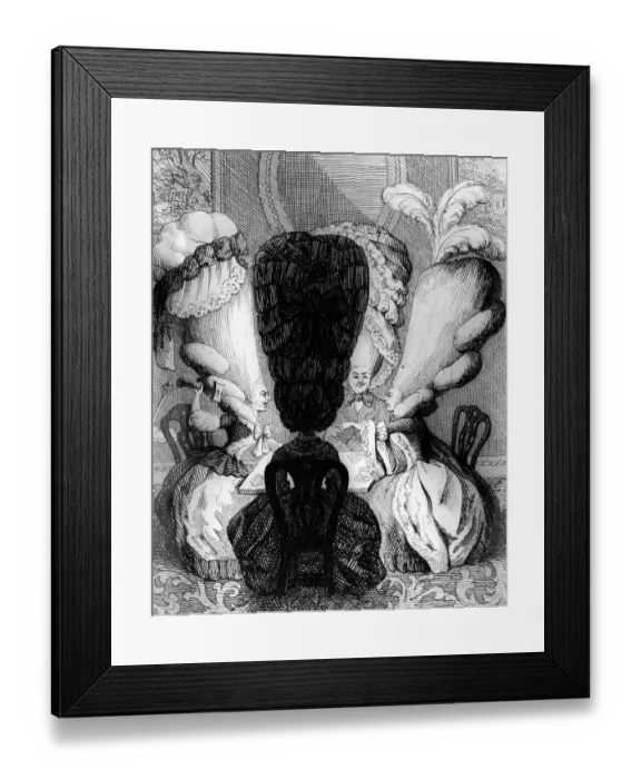 Framed Print : Big Hair. circa 1770: A cartoon parodying the high hair styles of the late 1700s Framed Print : Big Hair. circa 1770: A cartoon parodying the high hair styles of the late 1700s