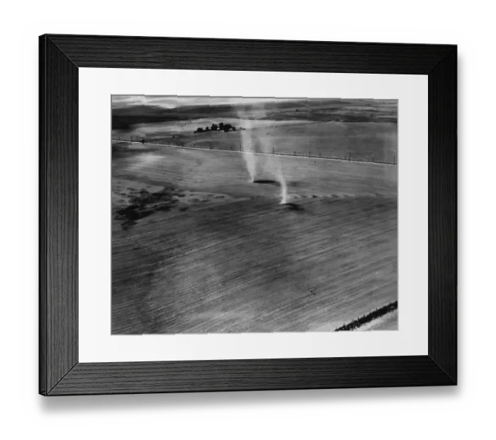 Framed Print : Dust Bowl. 16th July 1937: Early morning whirlwinds rising