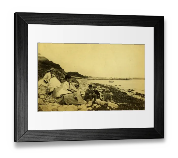 Framed Print : Swanage. August 1863: A family on the beach at Swanage Framed Print : Swanage. August 1863: A family on the beach at Swanage