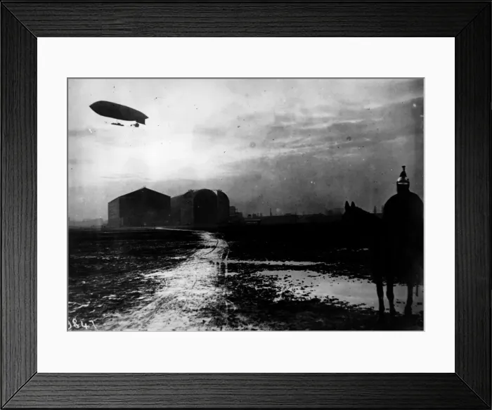 Framed Print : Dirigible. 1916: A dirigible airship leaving its hangar at Issy Les Moulinaise Framed Print : Dirigible. 1916: A dirigible airship leaving its hangar at Issy Les Moulinaise