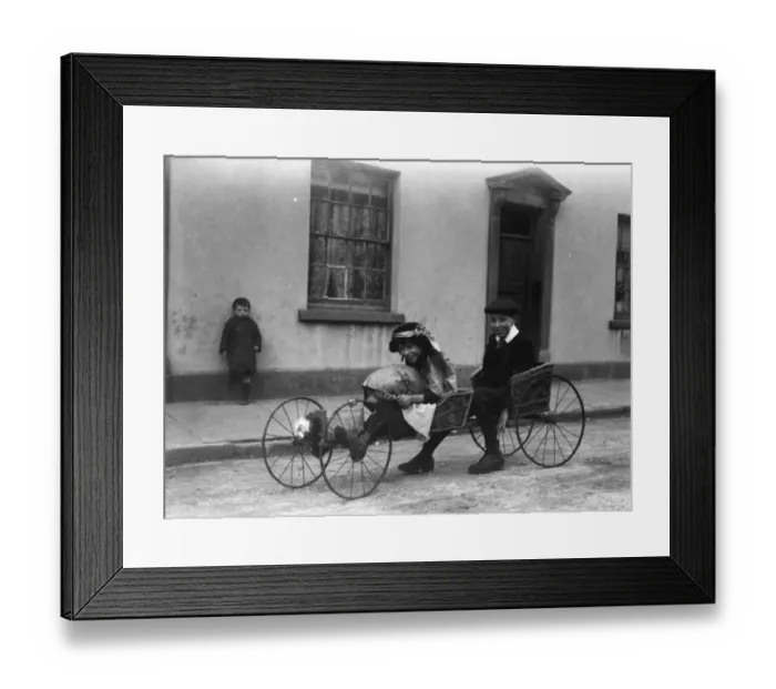 Framed Print : Go-Cart. circa 1910: Children riding on a go-cart, in Swansea