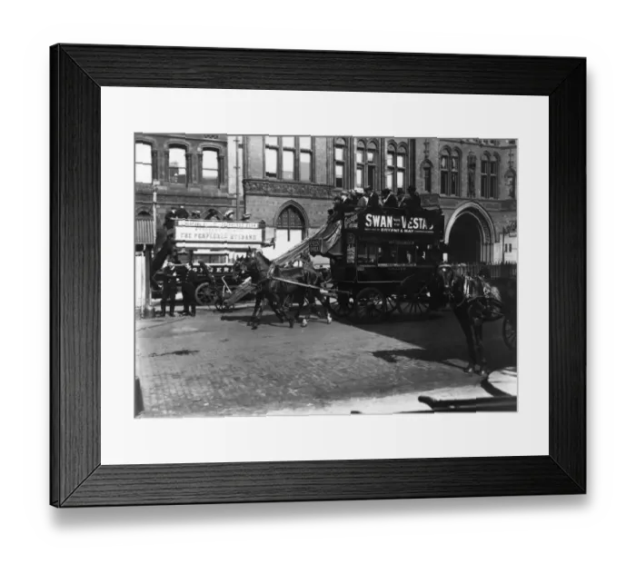 Framed Print : Horse Bus. September 1911: Passengers on a garden-seat horse-drawn bus Framed Print : Horse Bus. September 1911: Passengers on a garden-seat horse-drawn bus