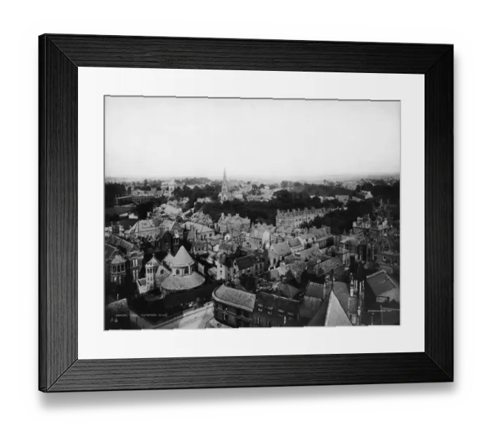 Framed Print : Cambridge. A view over Cambridge, with the Church of the Holy Sepulchre Framed Print : Cambridge. A view over Cambridge, with the Church of the Holy Sepulchre