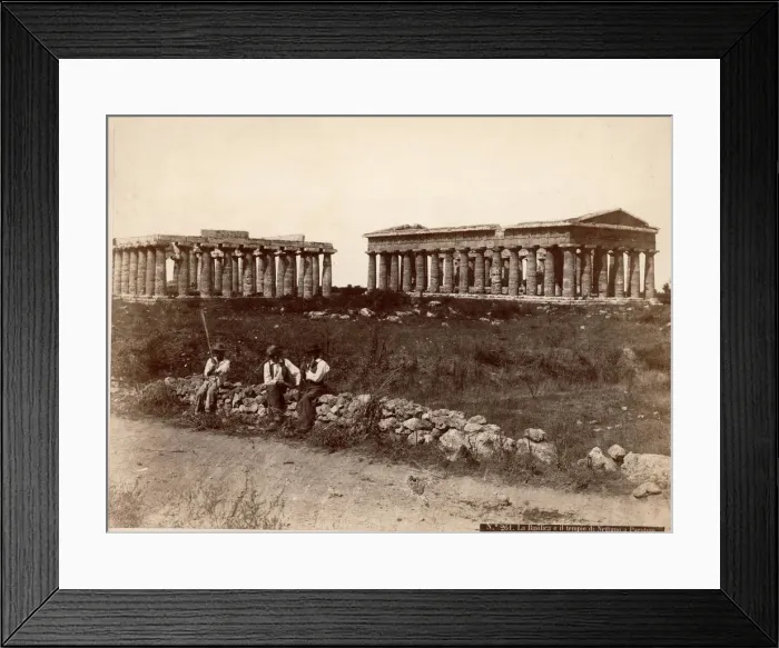 Framed Print : Paestum. The basilica (left) and Temple of Apollo at the ancient Graeco-Roman Framed Print : Paestum. The basilica (left) and Temple of Apollo at the ancient Graeco-Roman