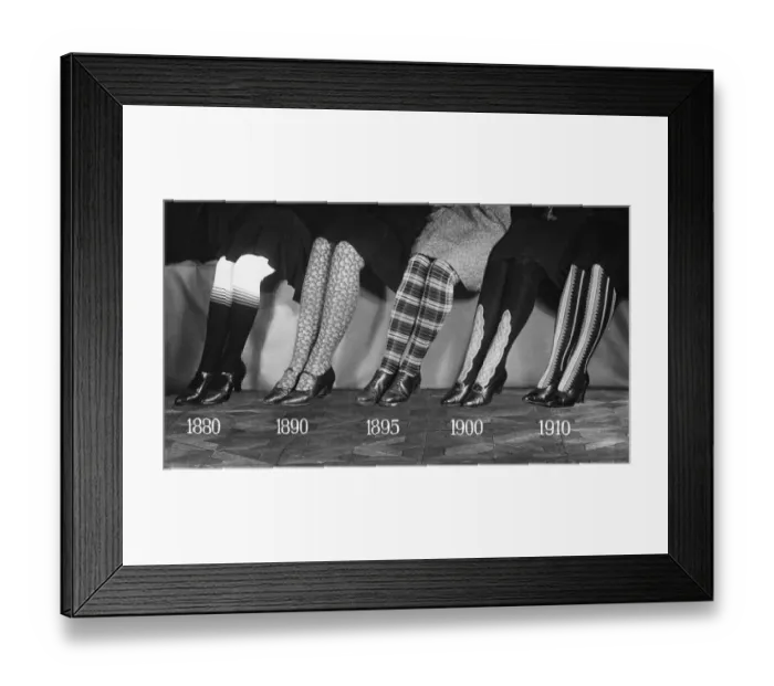 Framed Print : Stockings. circa 1900: Stockings of (from left to right): 1880, 1890, 1895, 1900 and 1910 Framed Print : Stockings. circa 1900: Stockings of (from left to right): 1880, 1890, 1895, 1900 and 1910