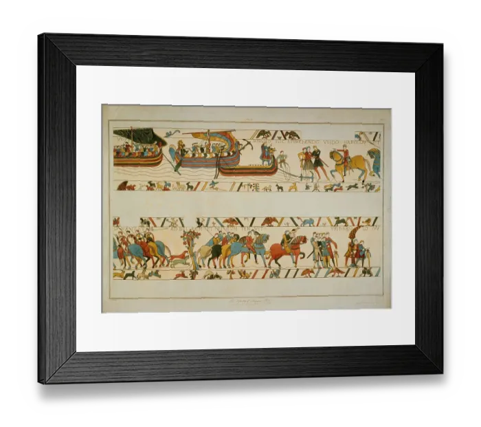 Framed Print : Bayeux Tapestry Scene - future King Harold II lands at Ponthieu Framed Print : Bayeux Tapestry Scene - future King Harold II lands at Ponthieu