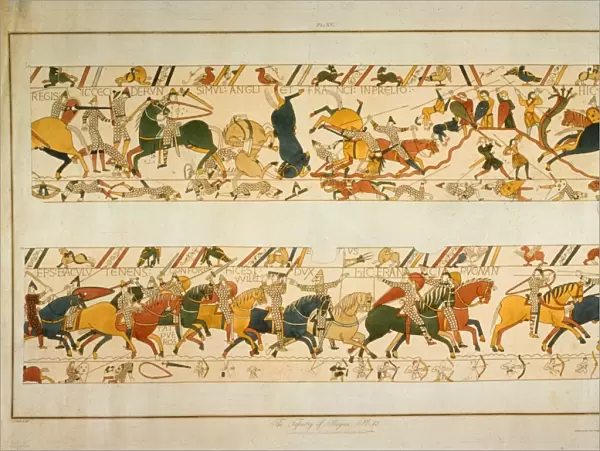 Bayeux Tapestry Scene - William the Conquerors half-brother Bishop Odo of Bayeux encourages his squires