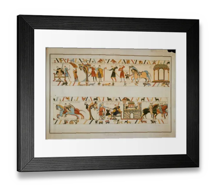 Framed Print : Bayeux Tapestry Scene - messengers inform William the Conqueror future King Harold II has been taken prisoner Framed Print : Bayeux Tapestry Scene - messengers inform William the Conqueror future King Harold II has been taken prisoner