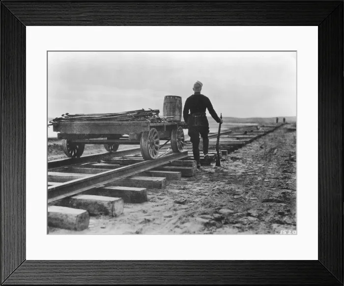 Framed Print : New CPR. circa 1890: A soldier watching the construction of the extension Framed Print : New CPR. circa 1890: A soldier watching the construction of the extension