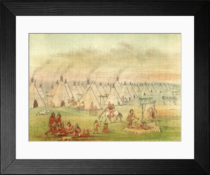 Framed Print : Village. circa 1850: A native American village Framed Print : Village. circa 1850: A native American village