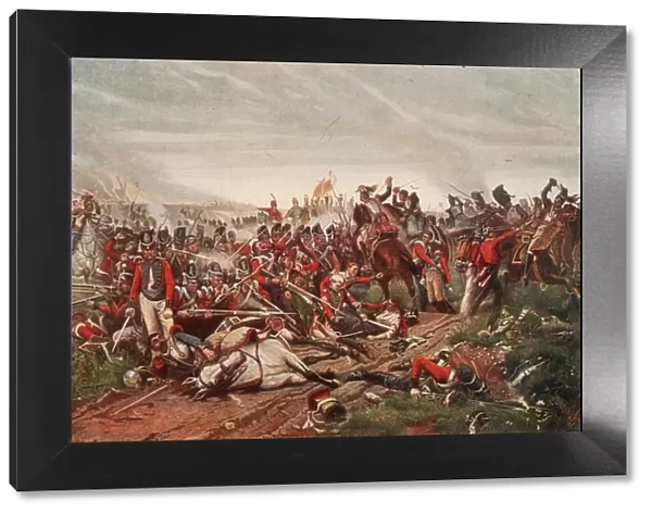 Waterloo. 18th June 1815: French cuirassiers charging a British square