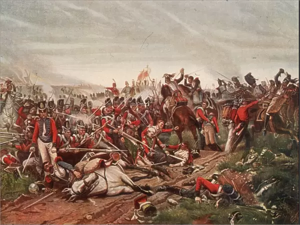 Waterloo. 18th June 1815: French cuirassiers charging a British square