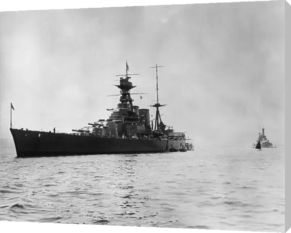 HMS Hood at Table Bay in Cape Town with the HMS Repulse behind