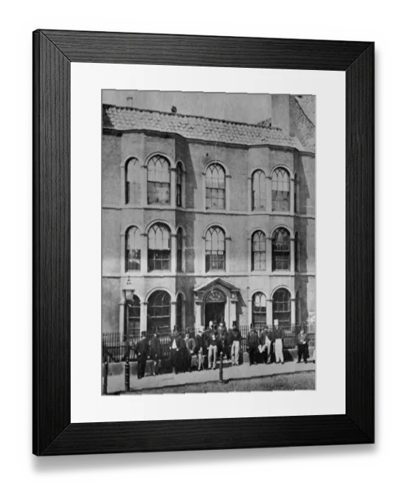 Framed Print : Old Bank. 1860: A group of men stand outside Backhouses Bank, London Framed Print : Old Bank. 1860: A group of men stand outside Backhouses Bank, London
