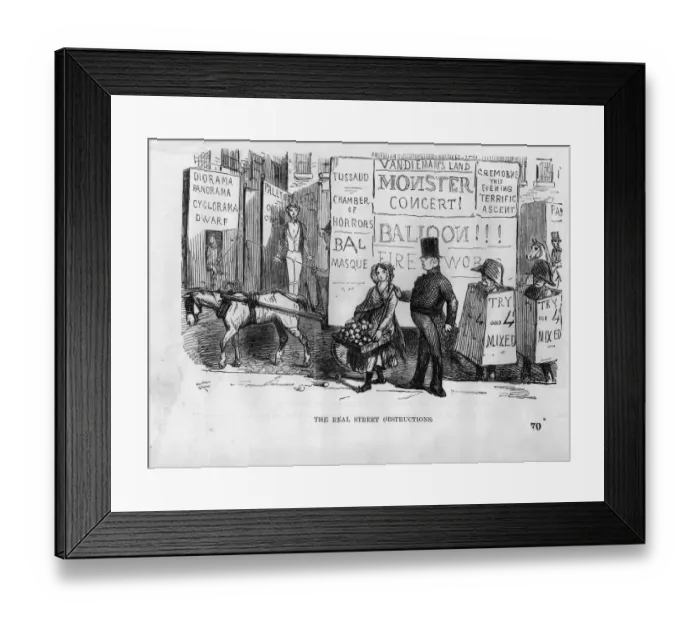 Framed Print : Bully Boy. circa 1850: A young girl selling fruit Framed Print : Bully Boy. circa 1850: A young girl selling fruit