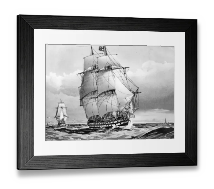 Framed Print : Warship. circa 1794: A 74 gun ship-in-the-line Framed Print : Warship. circa 1794: A 74 gun ship-in-the-line