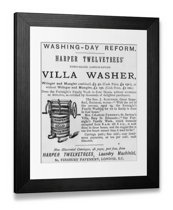 Framed Print : Mangle. circa 1890: Advertisement for a domestic wringer Framed Print : Mangle. circa 1890: Advertisement for a domestic wringer