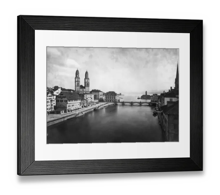 Framed Print : Zurich. circa 1900: Bridge over the river in Zurich Framed Print : Zurich. circa 1900: Bridge over the river in Zurich
