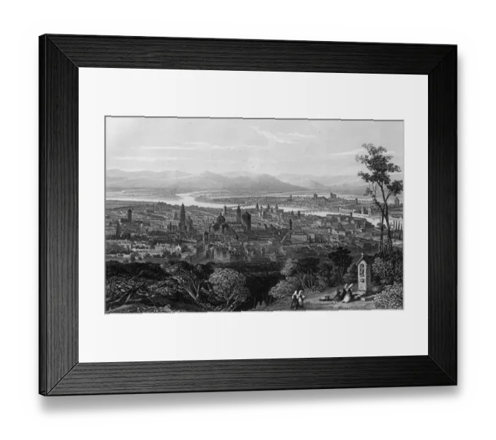 Framed Print : Parma. circa 1850: View of Parma, Italy with the Parma river winding through it Framed Print : Parma. circa 1850: View of Parma, Italy with the Parma river winding through it