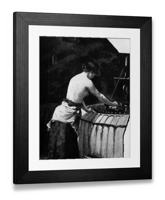 Framed Print : Sweatshop. 1896: A woolcomber working in hot conditions is stripped to the waist Framed Print : Sweatshop. 1896: A woolcomber working in hot conditions is stripped to the waist