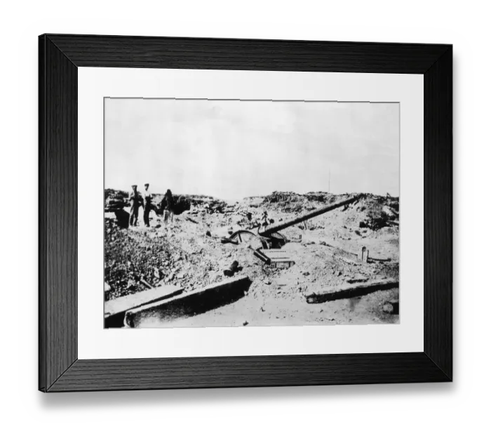 Framed Print : Gallipoli. A British naval gun hidden in the dunes at Gallipoli, during World War I, 1915 Framed Print : Gallipoli. A British naval gun hidden in the dunes at Gallipoli, during World War I, 1915