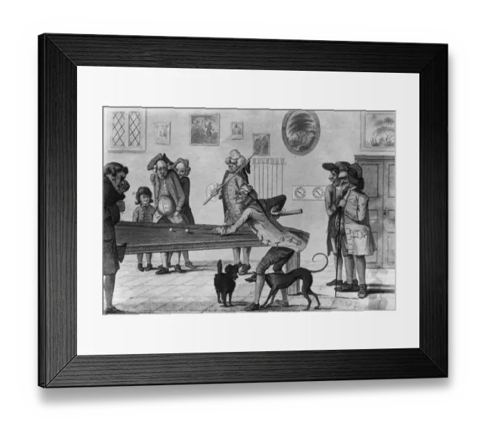 Framed Print : Billiards. 1781: A tense game of billiards Framed Print : Billiards. 1781: A tense game of billiards
