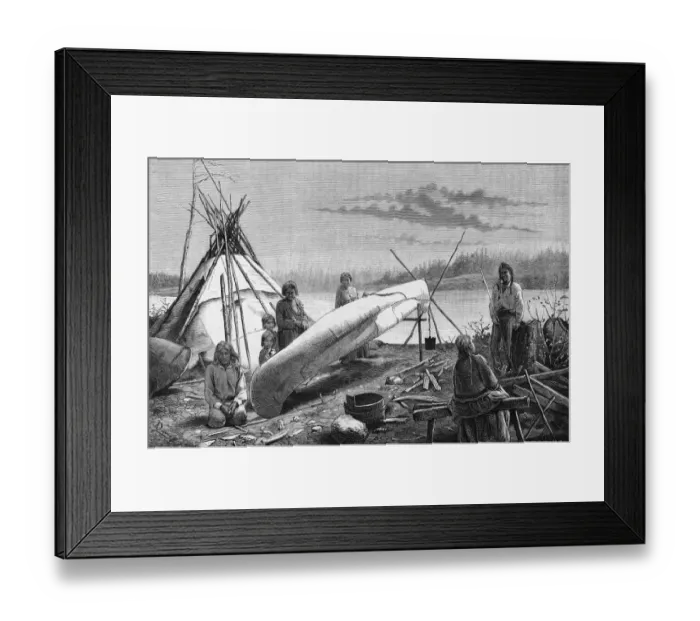 Framed Print : Ojibwe Repairing A Canoe