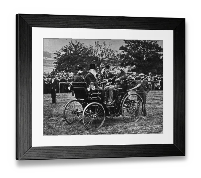 Framed Print : Vis A Vis. An early Peugeot, vis A vis (face to face) motor car on show Framed Print : Vis A Vis. An early Peugeot, vis A vis (face to face) motor car on show