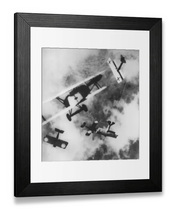 Framed Print : Dogfight. British SE-5s locked in aerial combat with German Fokker D7s, circa 1915 Framed Print : Dogfight. British SE-5s locked in aerial combat with German Fokker D7s, circa 1915