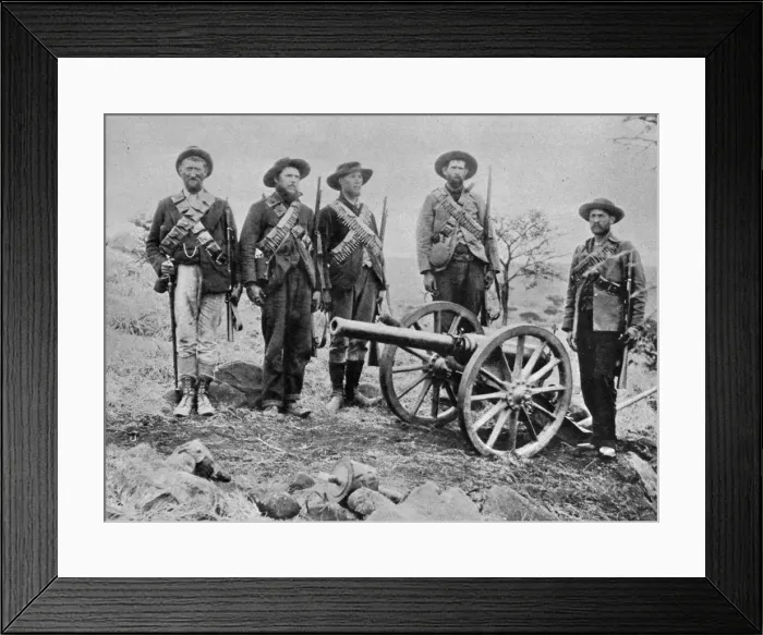Framed Print : Boers. A typical Boer scout detachment pose with a captured gun Framed Print : Boers. A typical Boer scout detachment pose with a captured gun