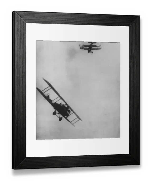Framed Print : Dogfight. Observers in the back of two bi-planes taking pot shots at each Framed Print : Dogfight. Observers in the back of two bi-planes taking pot shots at each