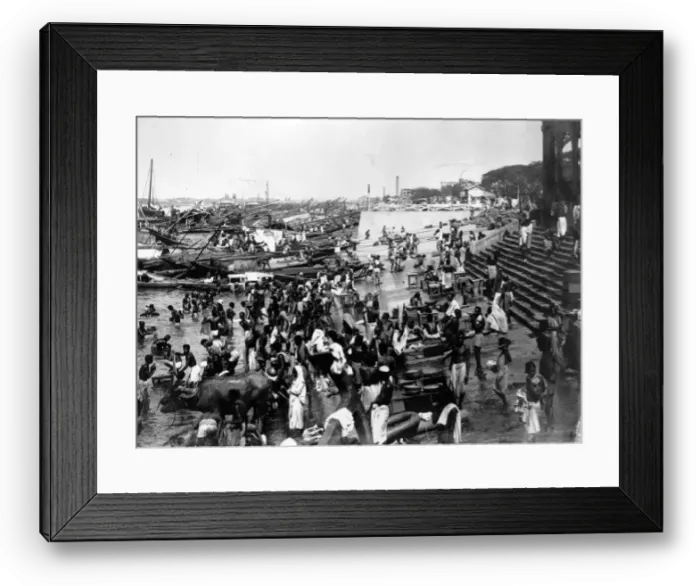 Framed Print : Calcutta. International traders and Indians jostle for space, bathing, cooking Framed Print : Calcutta. International traders and Indians jostle for space, bathing, cooking