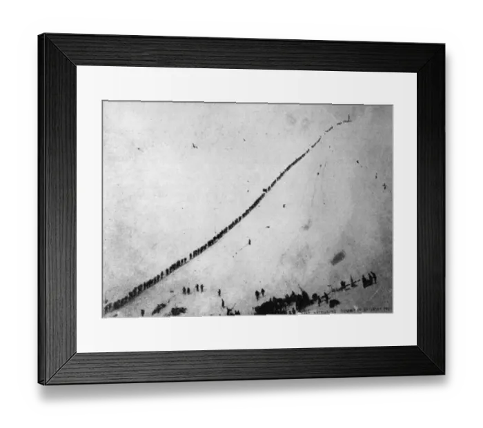 Framed Print : Gold Rush. Prospectors ascending the summit of Chilcoot Pass by rope after Framed Print : Gold Rush. Prospectors ascending the summit of Chilcoot Pass by rope after