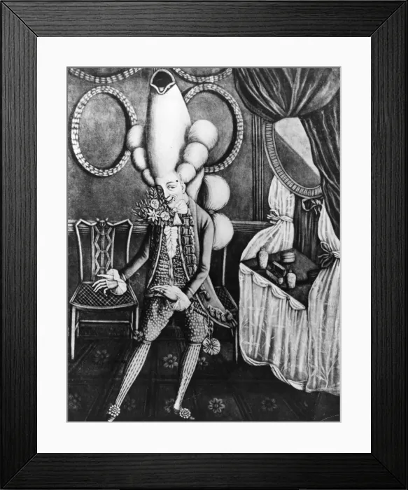 Framed Print : Macaroni. A Macaroni ready for the pantheon, a social caricature of the 18th century Framed Print : Macaroni. A Macaroni ready for the pantheon, a social caricature of the 18th century