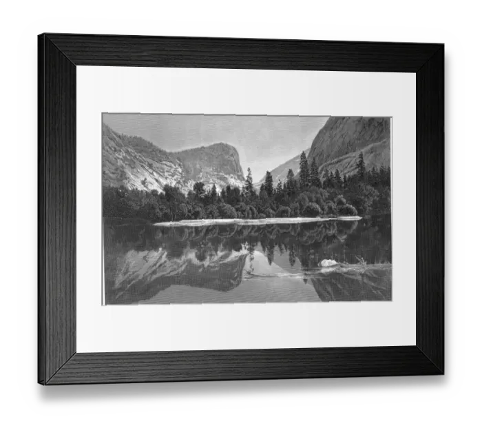 Framed Print : Engraving of Mirror Lake, Yosemite Valley, CA Framed Print : Engraving of Mirror Lake, Yosemite Valley, CA