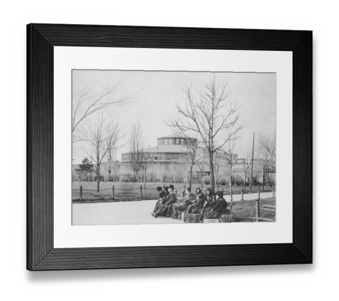 Framed Print : Immigrants On Benches At Castle Garden