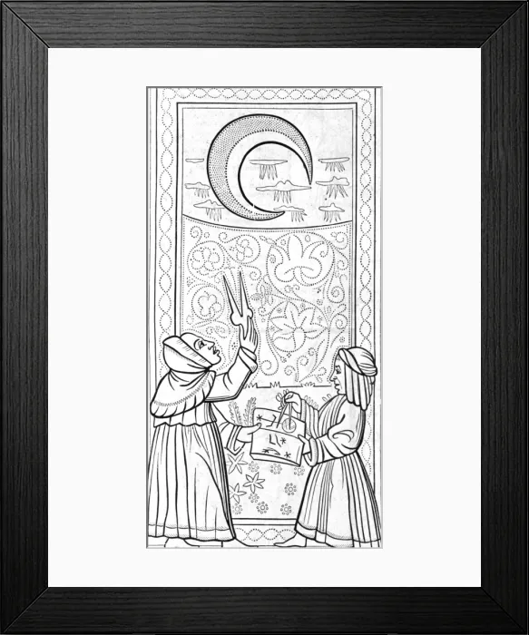Framed Print : Drawing of astronomers observing & measuring the moon, c. 1454 Framed Print : Drawing of astronomers observing & measuring the moon, c. 1454