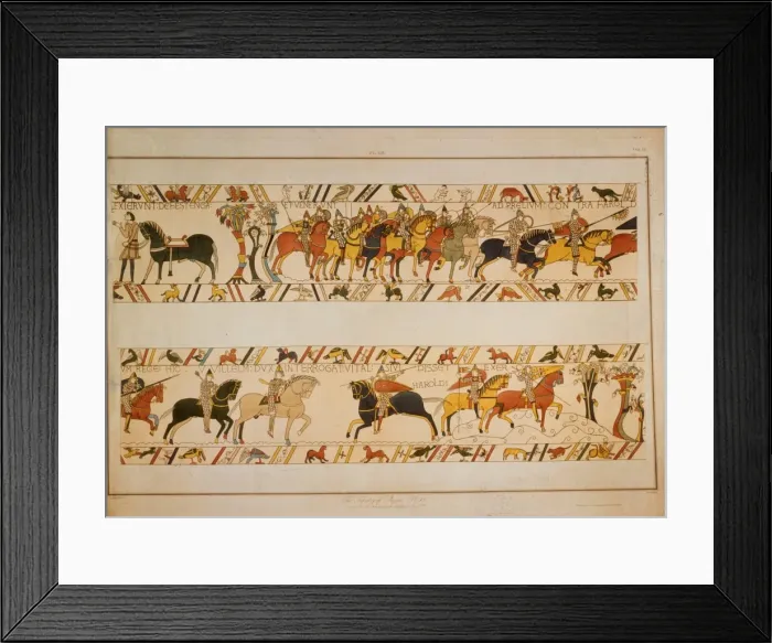 Framed Print : Bayeux Tapestry Scene - William the Conqueror asks Vital the whereabouts of King Harold IIs army