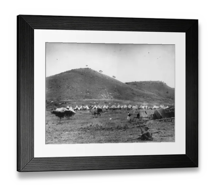 Framed Print : Boer Camp. circa 1900: A Boer commando guards a camp near Ladysmith Framed Print : Boer Camp. circa 1900: A Boer commando guards a camp near Ladysmith