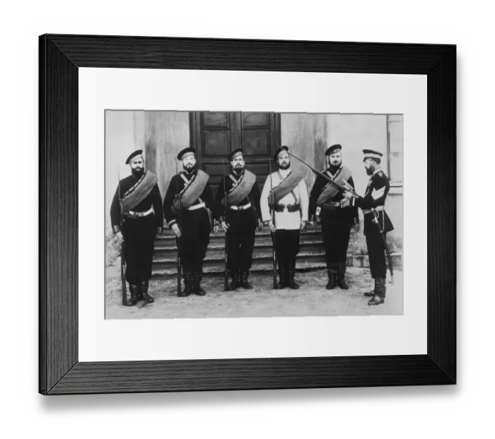 Framed Print : Soldiers. 1891: An Army officer showing his men the workings of a rifle Framed Print : Soldiers. 1891: An Army officer showing his men the workings of a rifle
