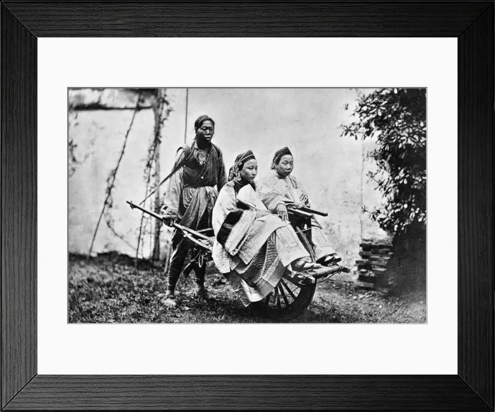 Framed Print : Rickshaw. circa 1890: A couple of women being pushed in a rickshaw