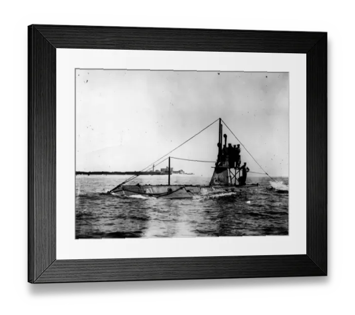 Framed Print : Submarine. February 1912: HM submarine, the A1, developed Framed Print : Submarine. February 1912: HM submarine, the A1, developed