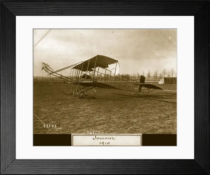 Framed Print : Sommer. 12th April 1910: A Sommer biplane with 50 hp Gnome rotary engine Framed Print : Sommer. 12th April 1910: A Sommer biplane with 50 hp Gnome rotary engine